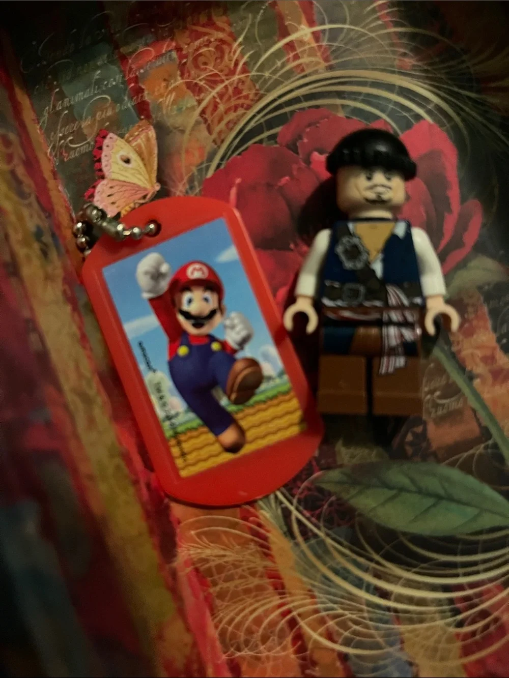 Lego Pirate Minifigure with Red Mario Keychain